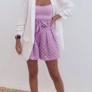 ZARA Purple & White Polka Dot High Waisted Shorts NWT